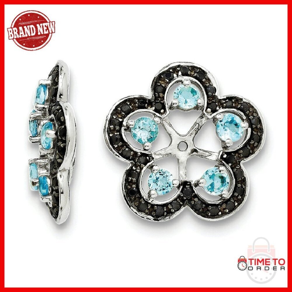Sterling Silver Earring Jacket with Blue Topaz and Black Sapphire Stones